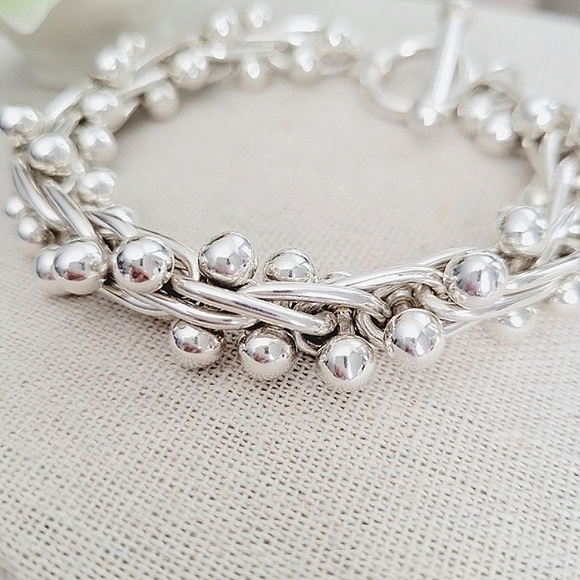 VINTAGE RARE Silpada DNA Mexico Ball Link Sterling Silver Toggle Bracelet - Picture 2 of 5